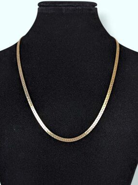 Vintage Gold Tone Herringbone Chain Necklace